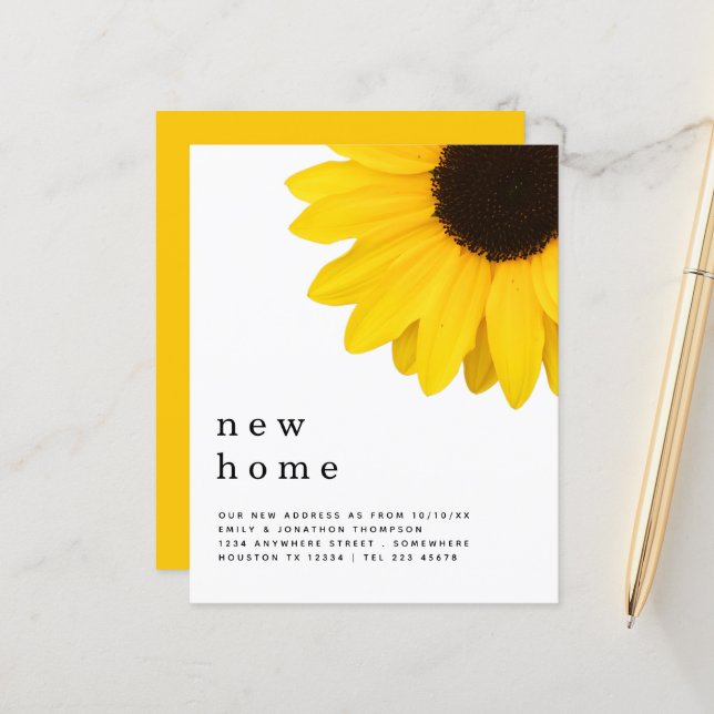 Budget Yellow Sunflower Moving New Address Details (Front/Back In Situ)
