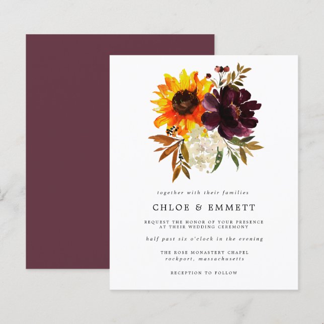 Budget Yellow Sunflower Purple Peony Wedding (Front/Back)