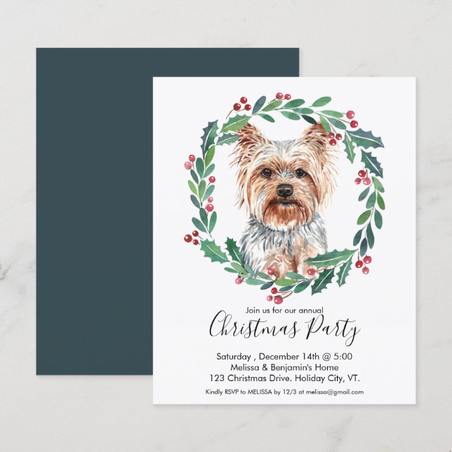 Budget Yorkshire Terrier Dog Christmas Invitation (Front/Back)