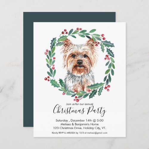 Budget Yorkshire Terrier Dog Christmas Invitation