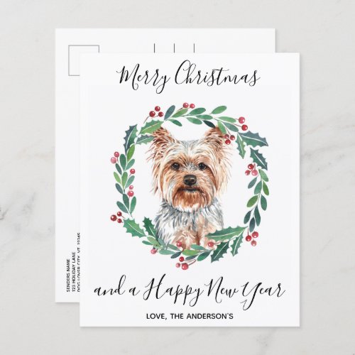 Budget Yorkshire Terrier Dog Christmas Postcard