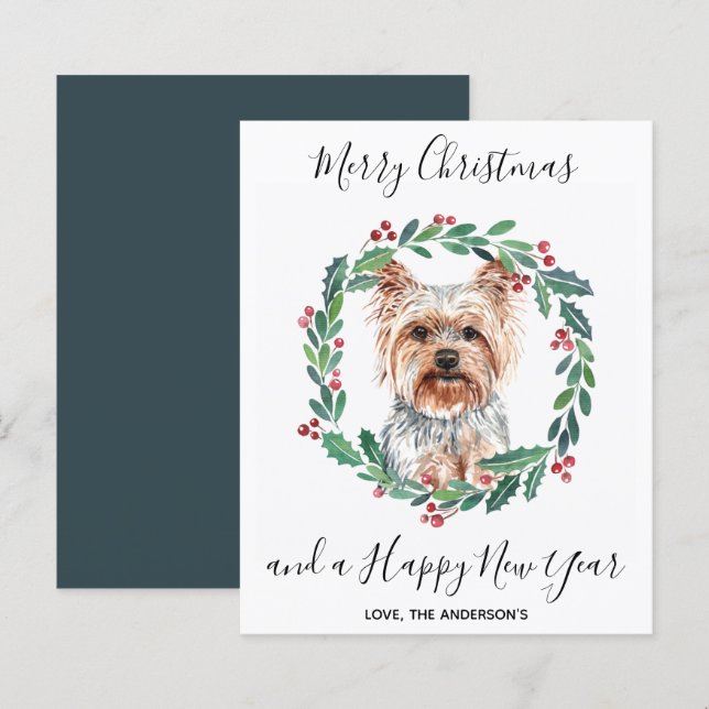 Budget Yorkshire Terrier Dog Merry Christmas Card (Front/Back)