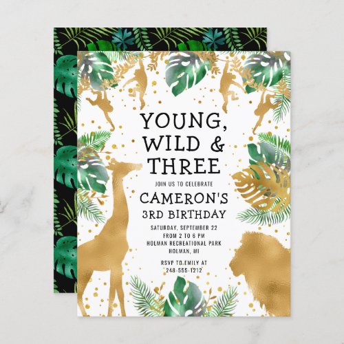 Budget Young Wild Three 3rd Birthday Invite