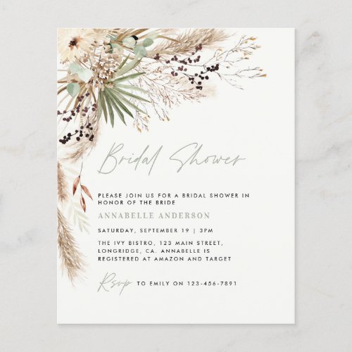 budgetcBridal shower pampas gras modern invitation Flyer