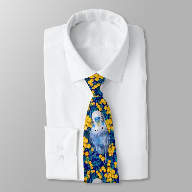Budgie And Wattle Patterned Neck Tie (Tied)