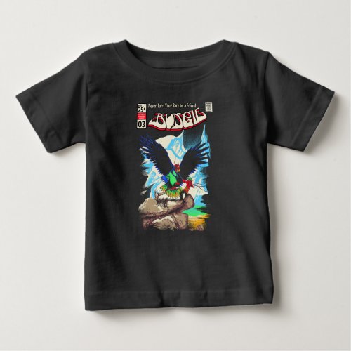 Budgie Band Comic Cover style Never Turn Back on Baby T_Shirt