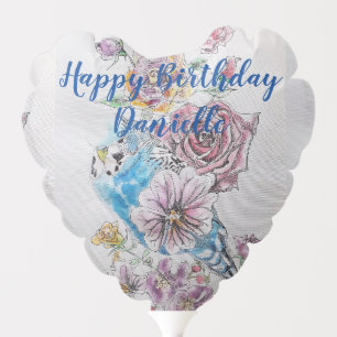 Budgie Bird Roses Pattern Happy Birthday Balloon