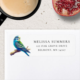 Budgie Blue Green Watercolor Return Address Label