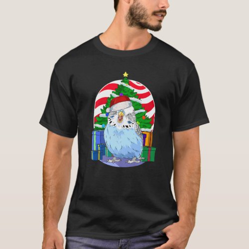 Budgie Blue Parakeet Santa Christmas Tree Decor T_Shirt