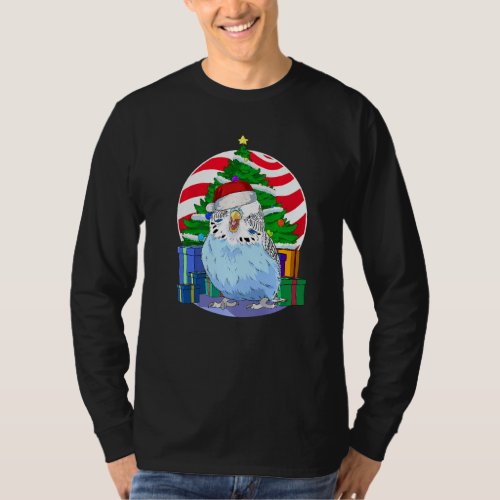 Budgie Blue Parakeet Santa Christmas Tree Decor T_Shirt