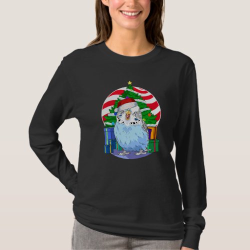 Budgie Blue Parakeet Santa Christmas Tree Decor T_Shirt