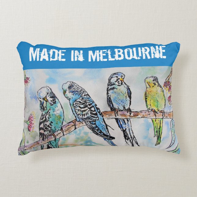 Budgie Budgerigar Bird Made In Melbourne Birds Accent Pillow (Front)