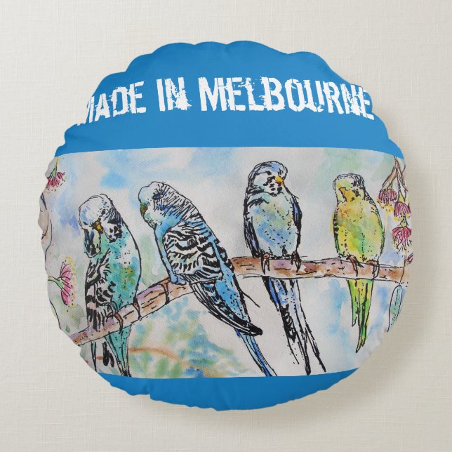 Budgie Budgerigar Bird Made In Melbourne Birds Round Pillow (Front)