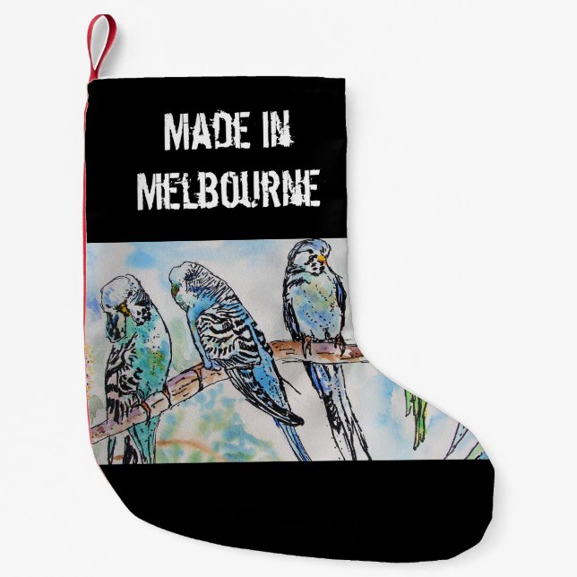 Budgie Budgerigar Bird Made In Melbourne Birds Small Christmas Stocking (Front)