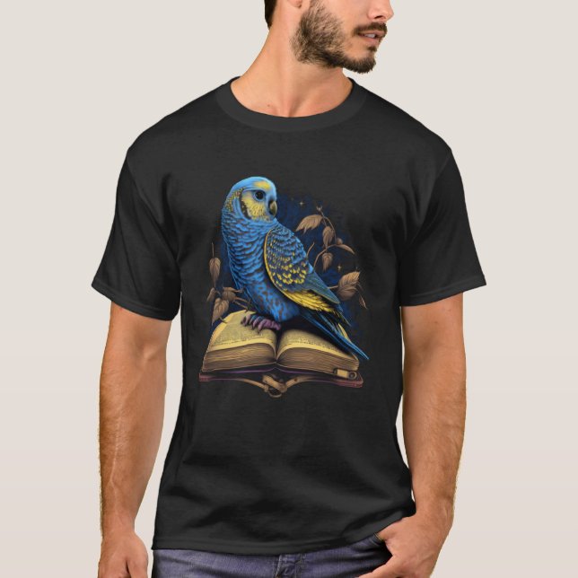 Budgie Budgerigar Book Parakeet Bird Bookworm Read T-Shirt (Front)