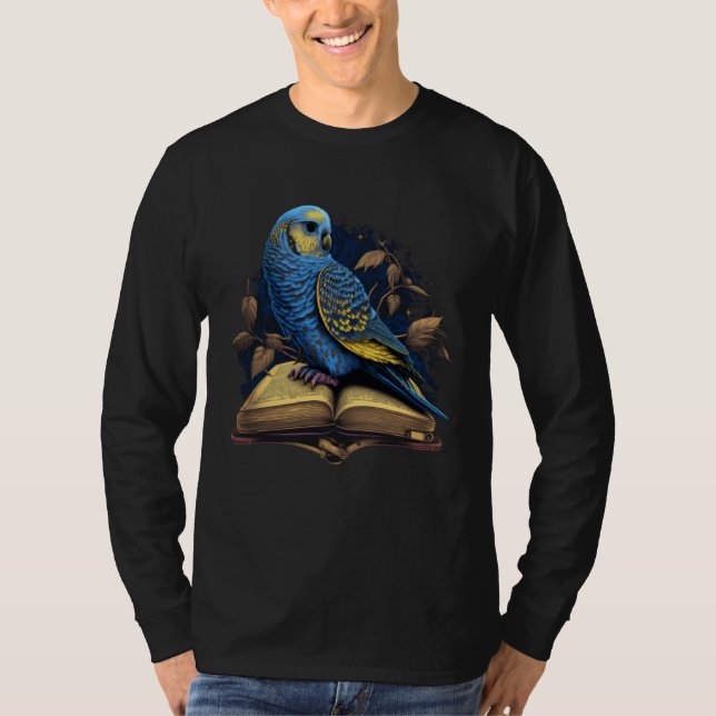 Budgie Budgerigar Book Parakeet Bird Bookworm Read T-Shirt (Front)