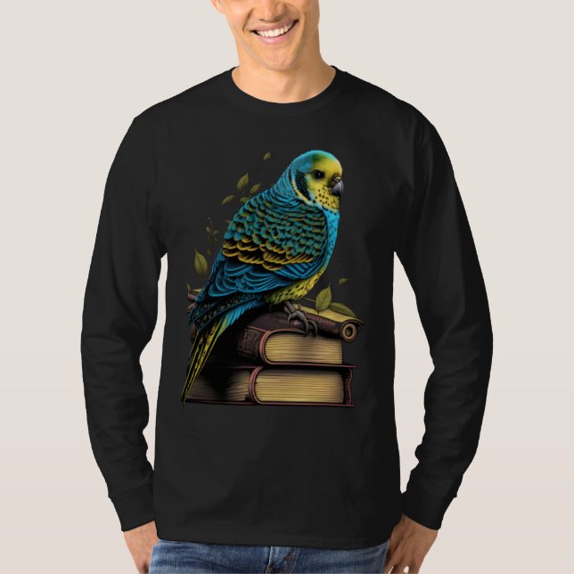 Budgie Budgerigar Book Parakeet Bird Bookworm Read T-Shirt (Front)