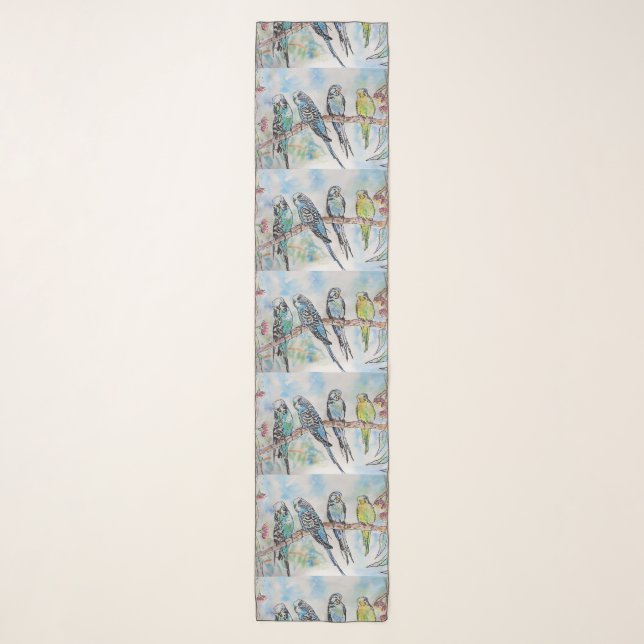 Budgie Budgerigar Cute Watercolor Bird birds Scarf (Front)