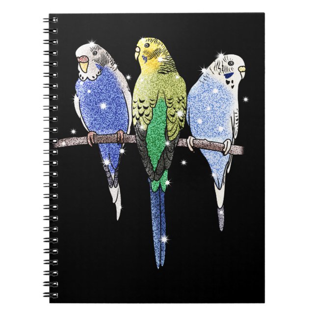 Budgie Budgerigar Glitter Notebook (Front)