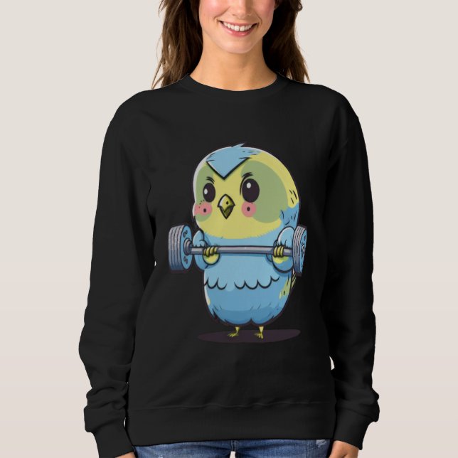 Budgie Budgerigar Parakeet Lifting Bodybuilder Gym Sweatshirt (Front)
