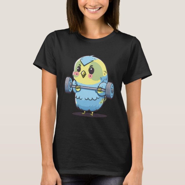 Budgie Budgerigar Parakeet Lifting Bodybuilder Gym T-Shirt (Front)