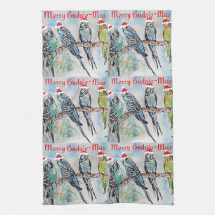 Budgie Budgies Merry Budgiemas Christmas dinner Kitchen Towel