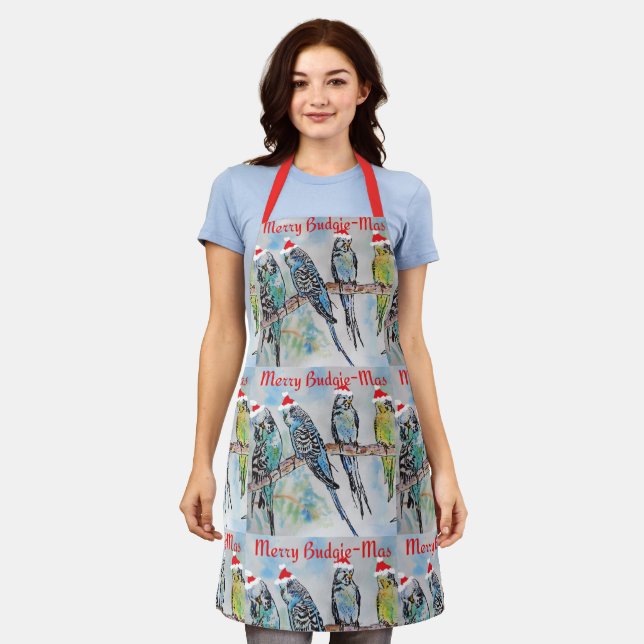 Budgie Budgies Merry Budgiemas Christmas Stocking Apron (Worn)