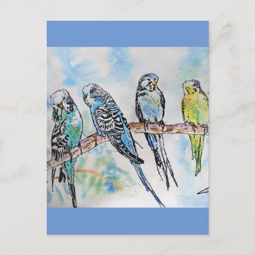 Budgie Budgies Watercolor Painting Bird Card