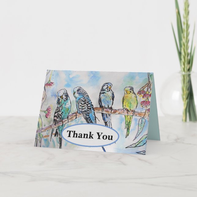 Budgie Budgies Watercolor Painting Bird Card (Front)