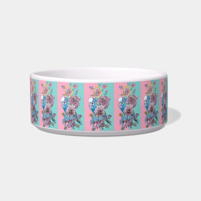 Budgie Cute Bird Birds Colorful Pastel Pet Drink Bowl (Front)