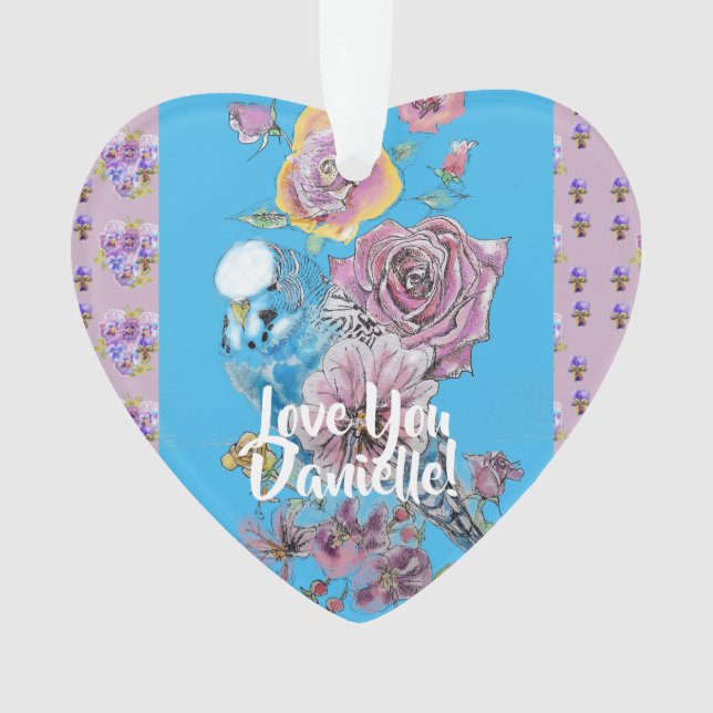 Budgie floral Ladies Girls Christmas Decoration (Front)