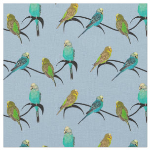 Budgie Frenzy Fabric (Light Blue)
