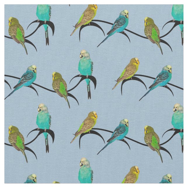 Budgie Frenzy Fabric (Light Blue) (Close Up)
