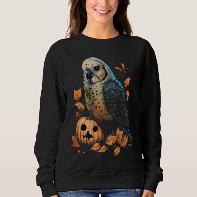Budgie Halloween Pumpkin Budgerigar Parakeet Bird Sweatshirt (Front)