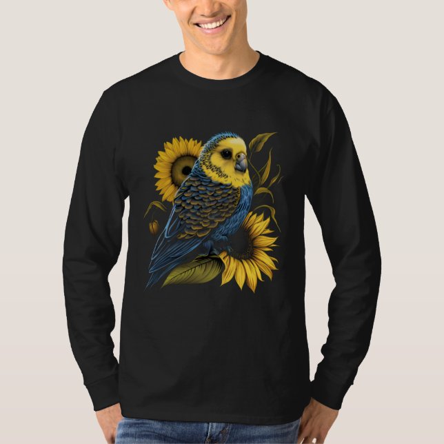 Budgie Mom Budgerigar Sunflower Parakeet Bird Moth T-Shirt (Front)