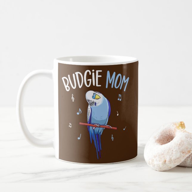 Budgie Mom Parakeet Budgerigar Womens Funny  Coffee Mug (With Donut)
