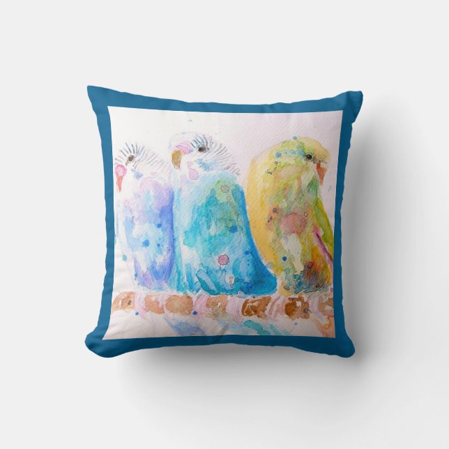 Budgie Parakeet Budgerigar Budgies Teal Blue Throw Pillow