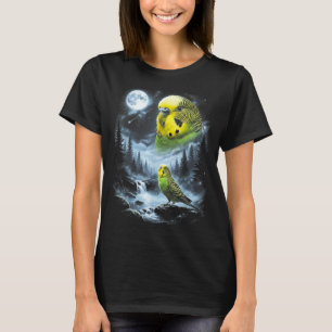 Budgie Parakeet Howling At Moon 90s Retro Bird T-Shirt