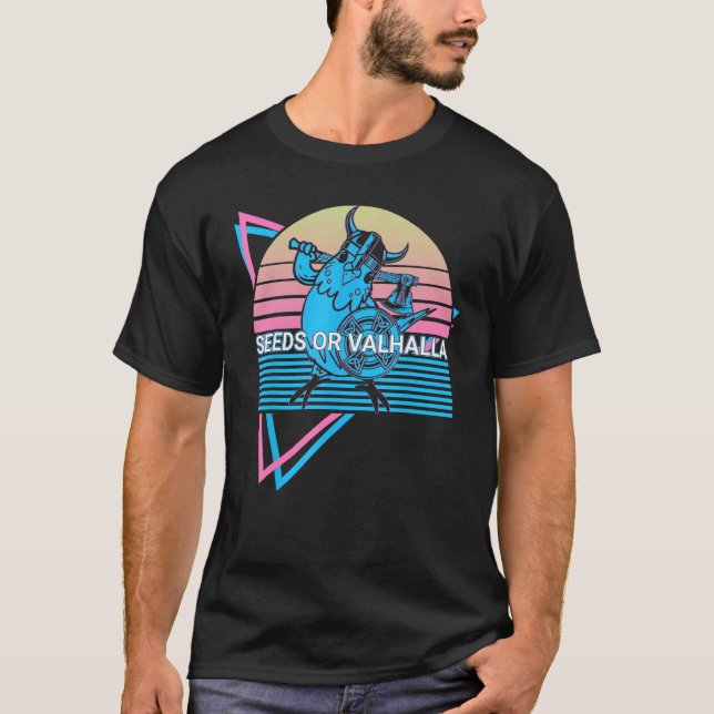 Budgie Parakeet Retro Seeds Or Valhalla T-Shirt (Front)