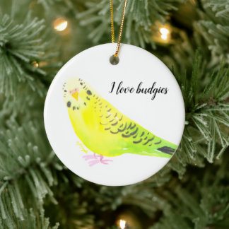 Budgie Parakeet Yellow Green Watercolor Ceramic Ornament