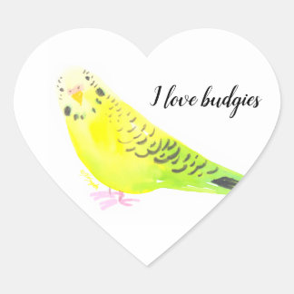 Budgie Parakeet Yellow Green Watercolor Heart Sticker
