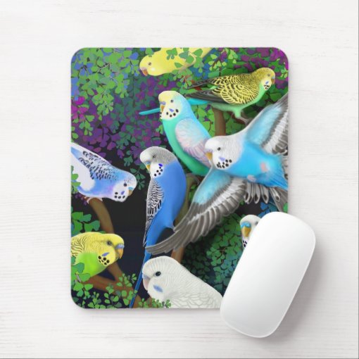 Budgie Parakeets and Ferns Mousepad | Zazzle