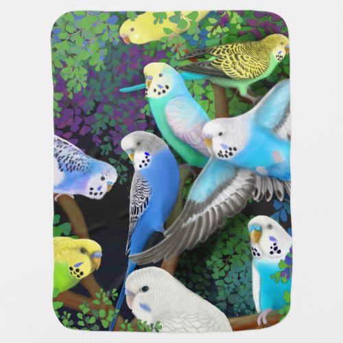 Budgie Parakeets in Ferns Baby Blanket