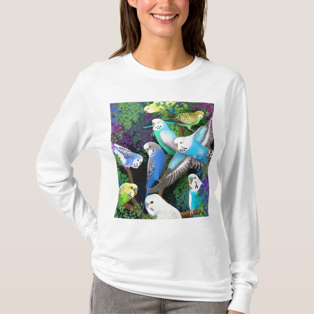 Budgie Parakeets Ladies Hoodie T-Shirt (Front)