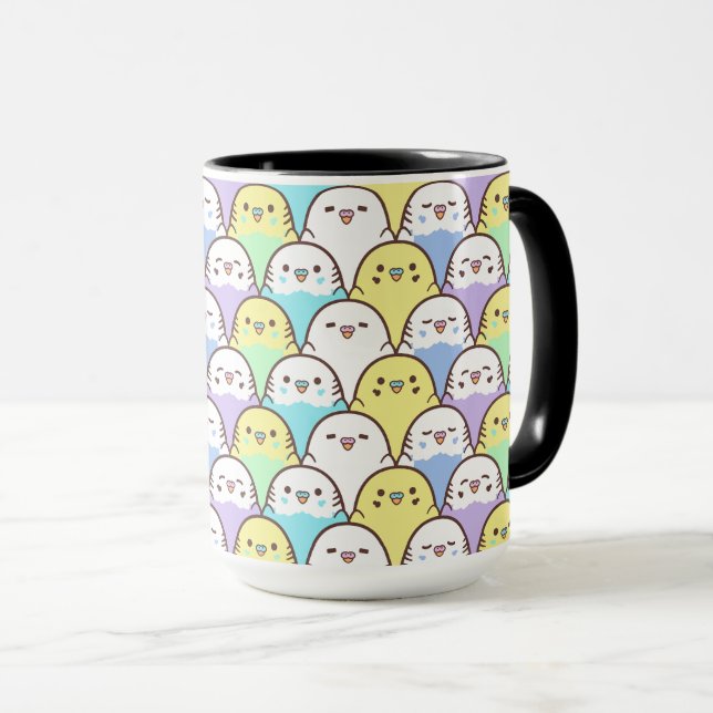 Budgie Parrot Blue Purple Yellow Cartoon Pattern Mug (Front Right)