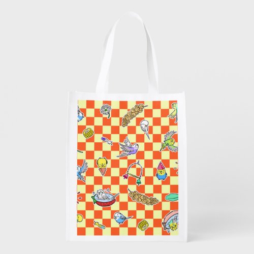 Budgie parrot pattern reusable grocery bag
