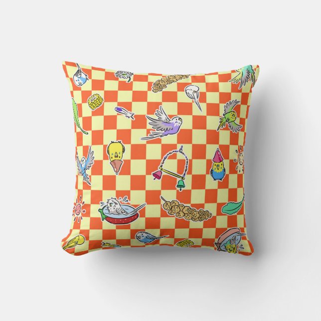 Budgie parrot pattern throw pillow (Front)