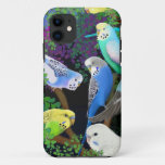 Budgie Parrots In Ferns Iphone Case at Zazzle