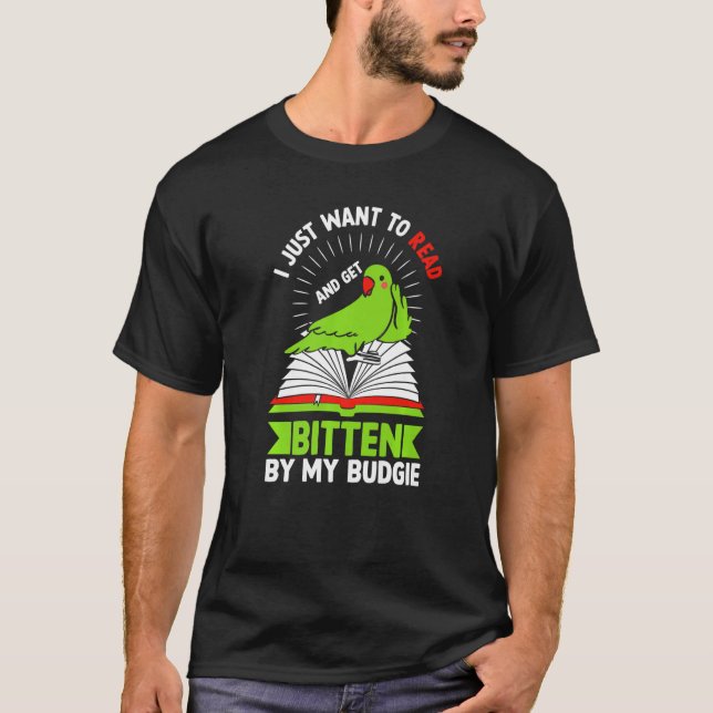 Budgie  Reading Book  Bird Meme Parrot Mom Dad T-Shirt (Front)