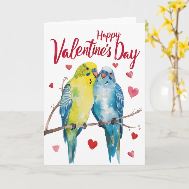 Budgie Valentine Card (Yellow Flower)